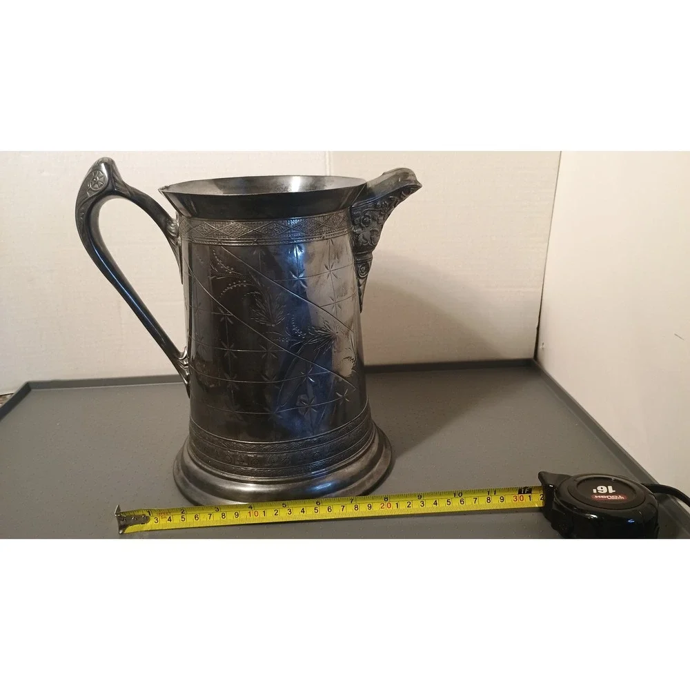 Benedict Rogers Silver Co Pitcher Antique 8.5in Silver Plated Etched Floral BRC2
